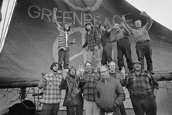 Crew of first Greenpeace campaign, 1971.