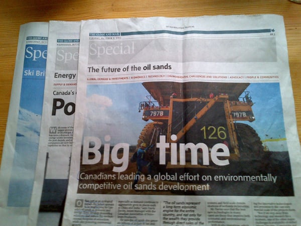 Globe and Mail oil sands advertorial