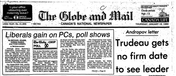 Globe & Mail spread from 1984