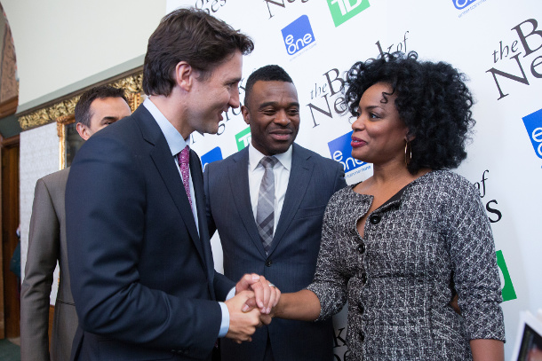 Justin Trudeau with the cast of CBC's 'The Book of Negroes'