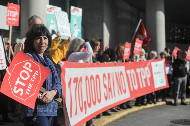 TPP protest banner