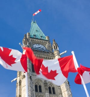 Canadian Parliament, waving flag