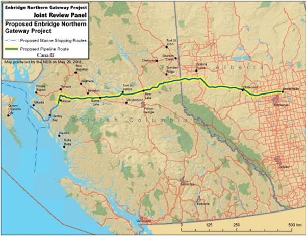 Proposed route of Enbridge's Northern Gateway Pipeline