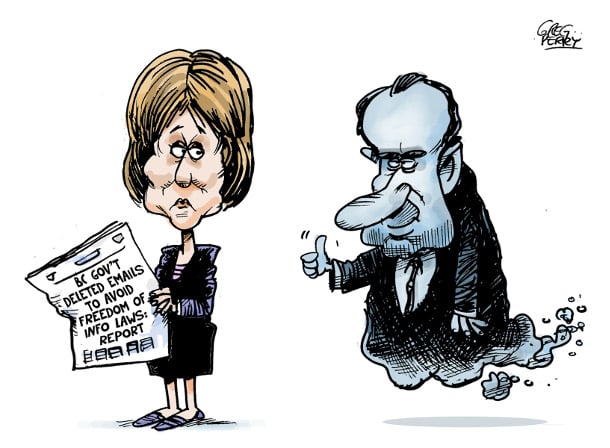Cartoon by Greg Perry about Christy Clark's emails