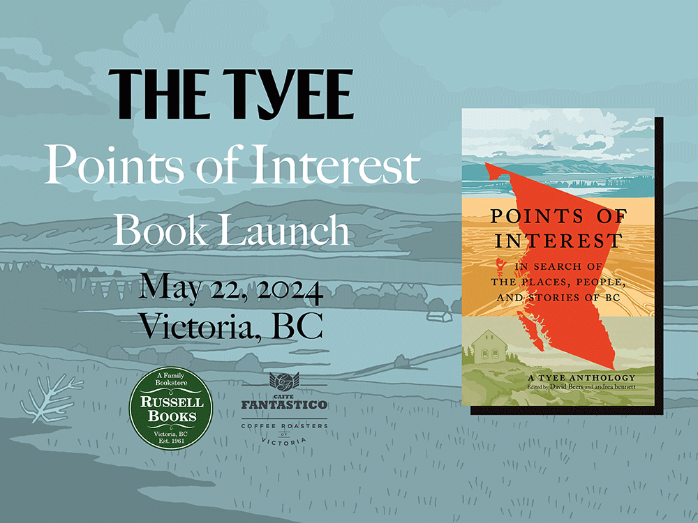An image has the 'Points of Interest' book cover, plus details about the Victoria event: May 22, 6pm to 8pm, at Caffe Fantastico, 965 Kings Road, Victoria.