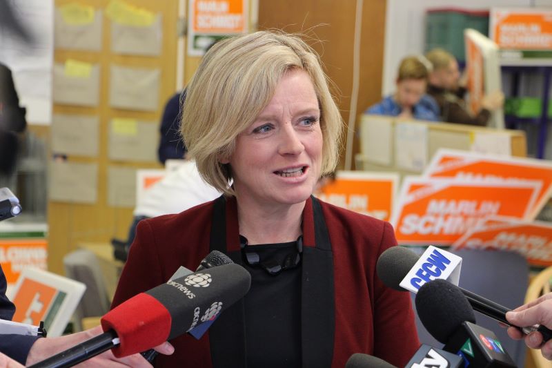 An image of Alberta NDP Leader and former premier Rachel Notley at a press conference.
