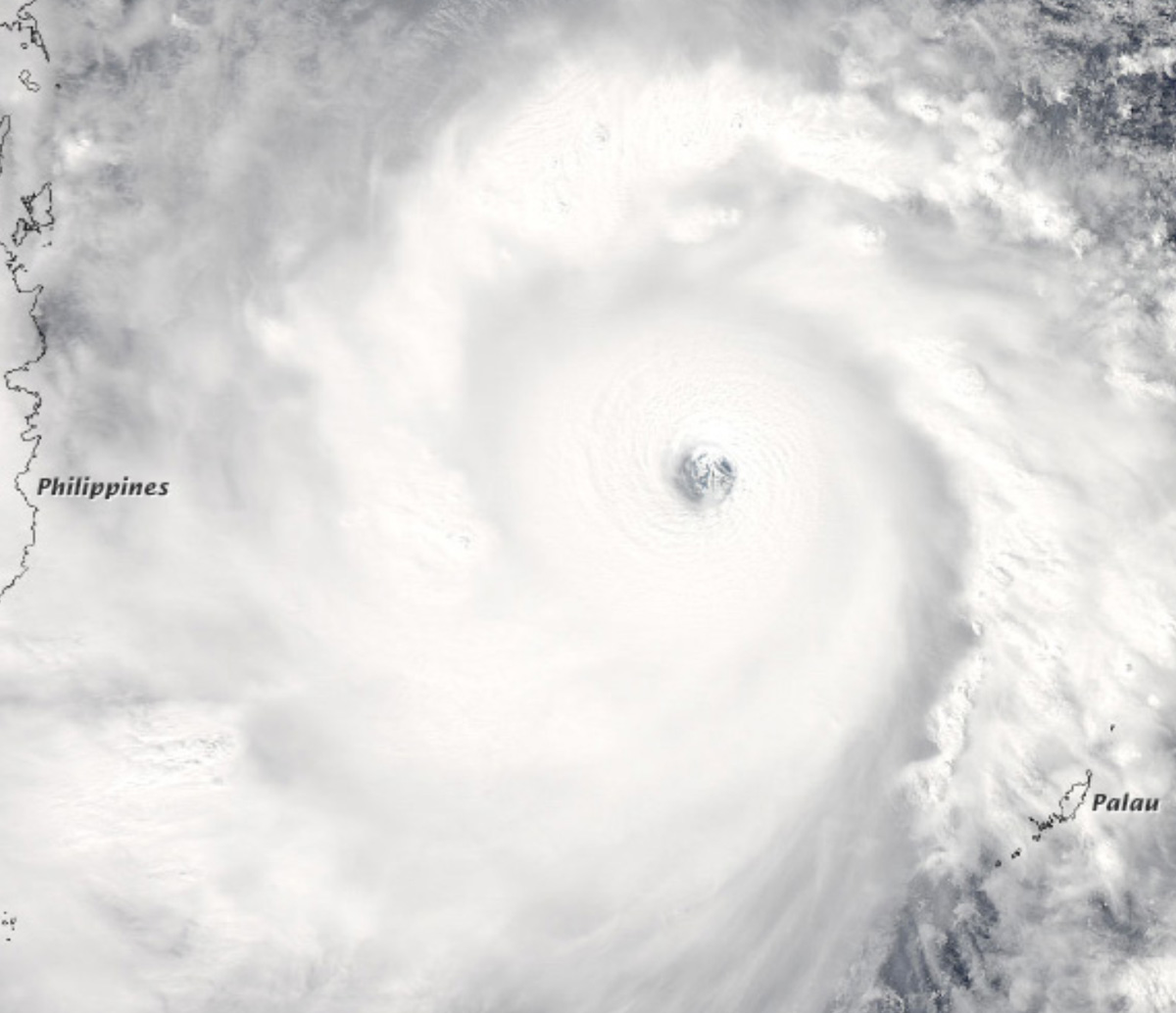 Satellite imagery of Super Typhoon Haiyan moving towards and hitting the Philippines on November 7, 2013.
            