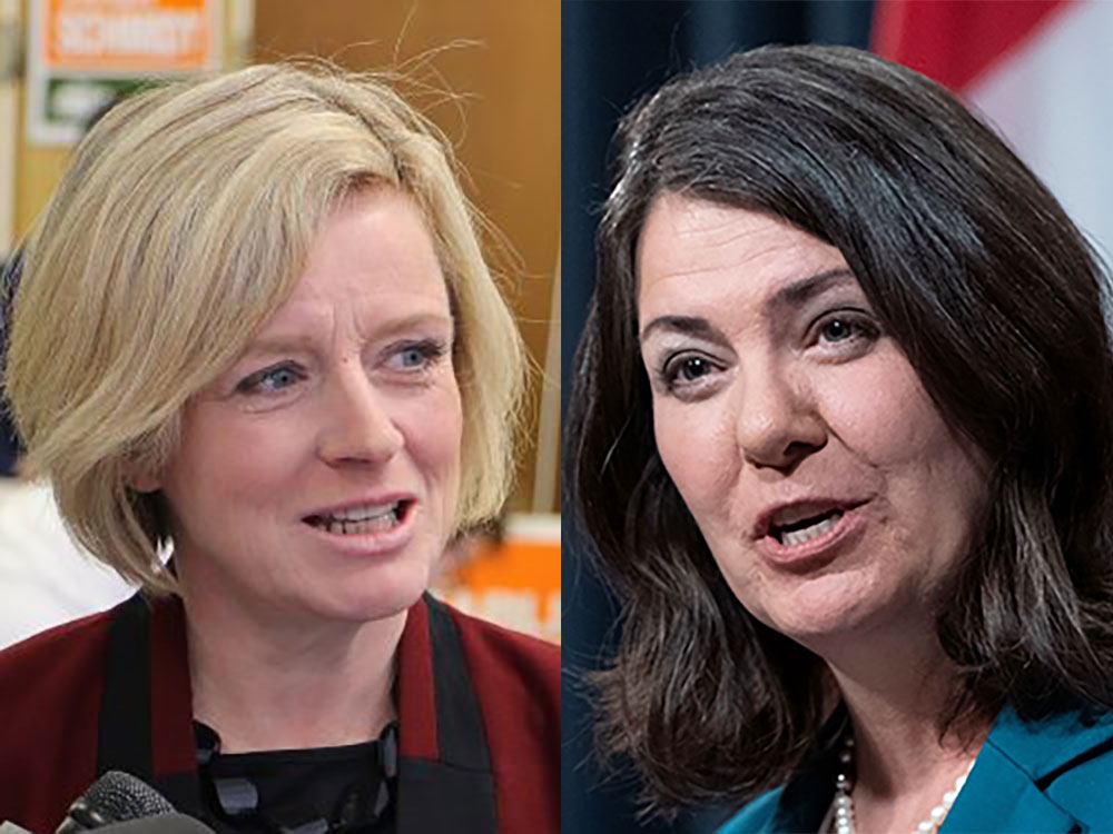Two profile photos side-by-side of Alberta NDP Leader Rachel Notley and Alberta Premier Danielle Smith.