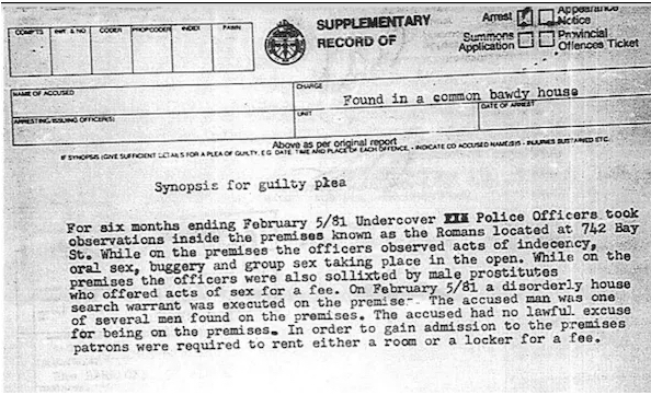 A copy of a police report on an investigation into a Toronto bathhouse.