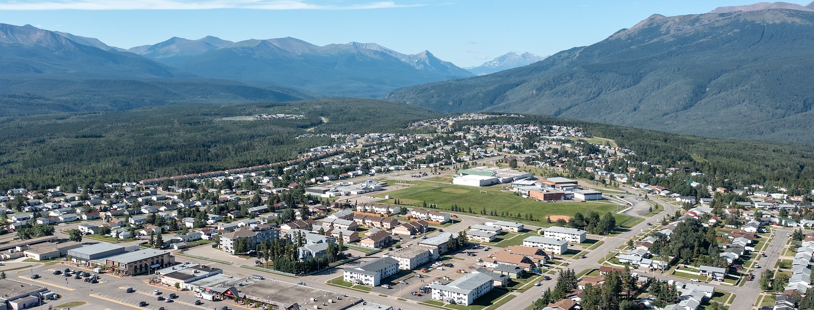 An aerial view of the Rocky Mountain hamlet of Grande Cache.
