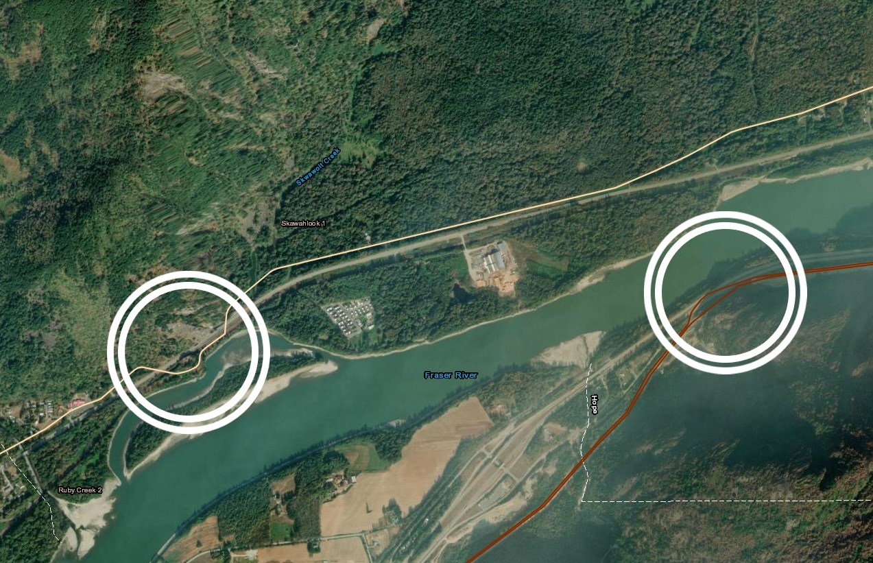 An aerial image shows pipeline routes next to the Fraser River.