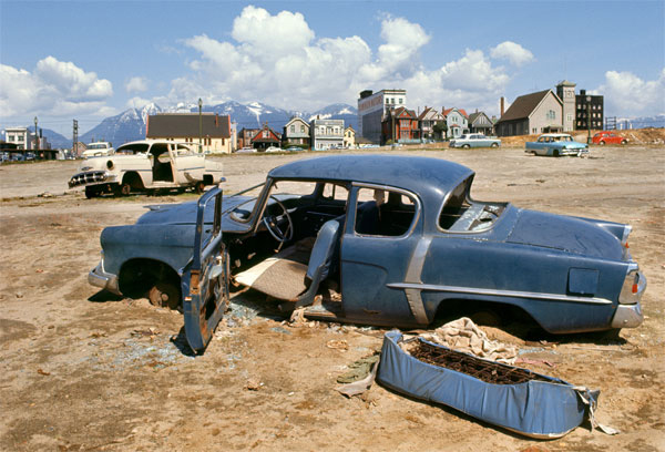 582px version of Fred Herzog photo 'Blue Car Strathcona'