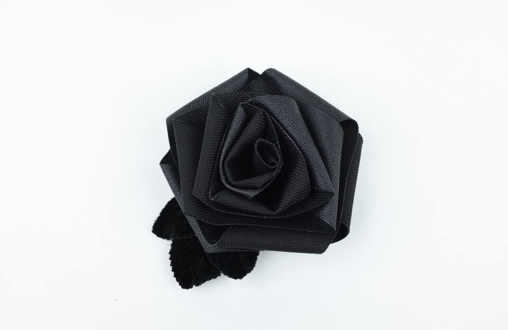 A black rose made of Kevlar bulletproof fabric.
