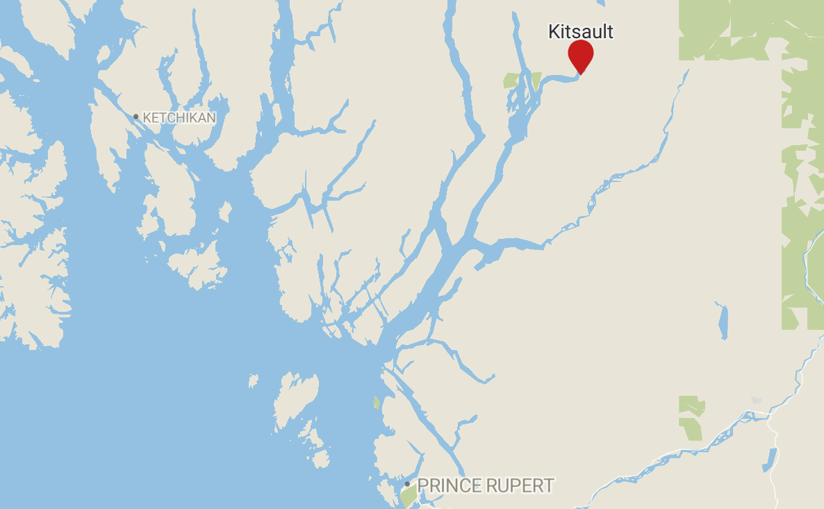 A map shows the locations of Kitsault, at the top, Prince Rupert, at the bottom, and Ketchikan, to the left.
