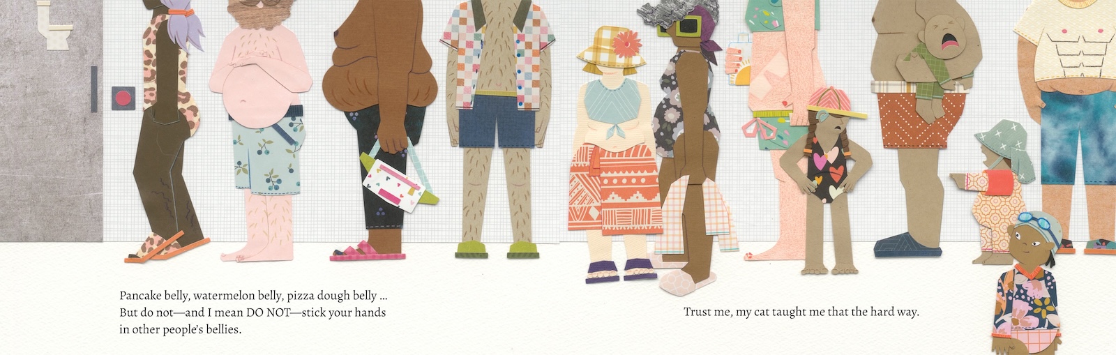 A spread from the book ‘Everybelly,’ featuring a lineup of headless bodies of all different shapes and skin tones.