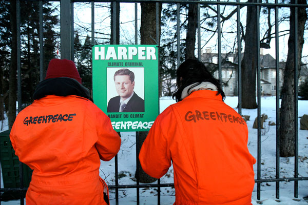 Greenpeace protest Stephen Harper on Climate Change Policies