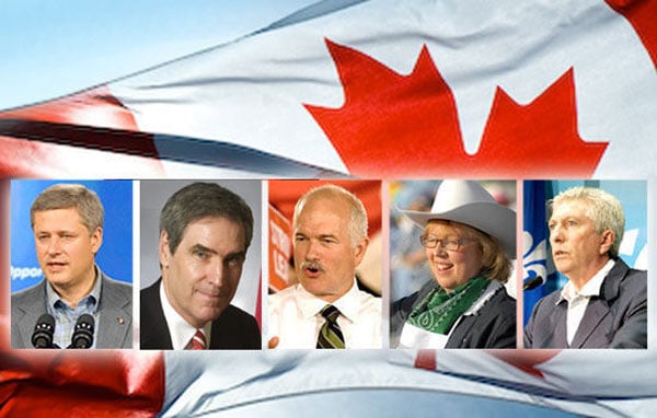 Election 2011 leaders, Elizabeth May, Jack Layton, Michael Ignatieff, Stephen Harper, Gilles Duccepe