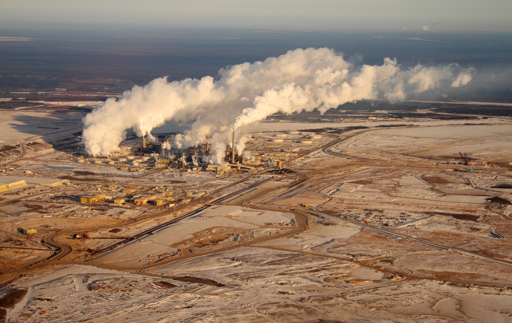 An aerial shot of the Alberta oilsands.
