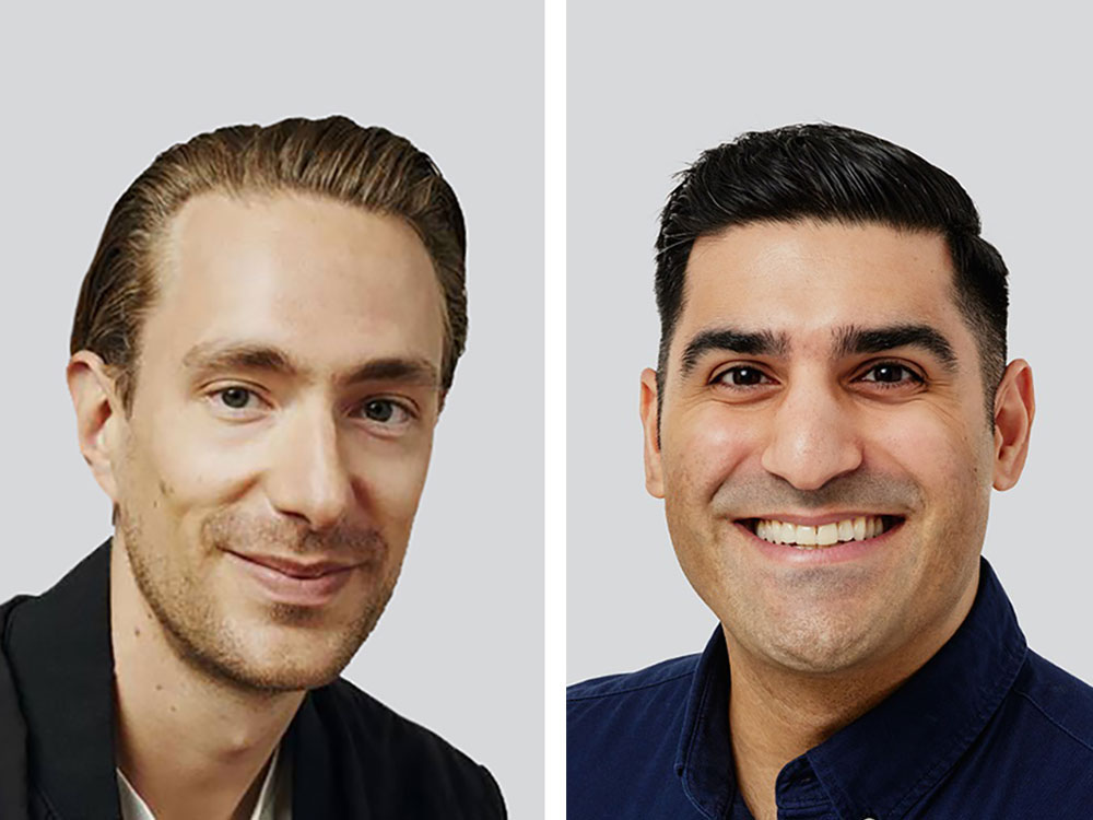 The headshots of two men are side by side. Both have styled hair and are smiling.