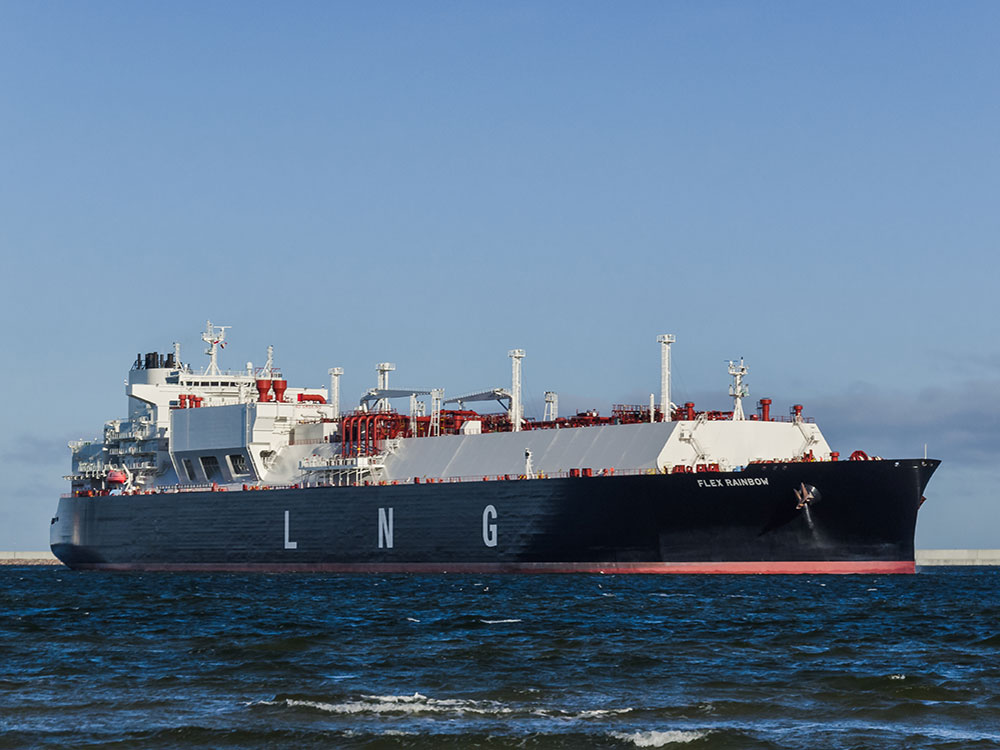 An LNG carrier readies to dock.

