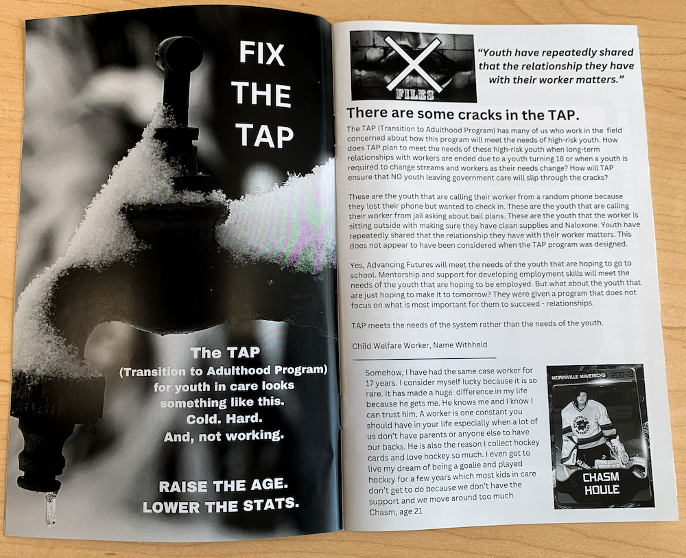A zine spread reads “FIX THE TAP” and includes criticisms of the TAP program.