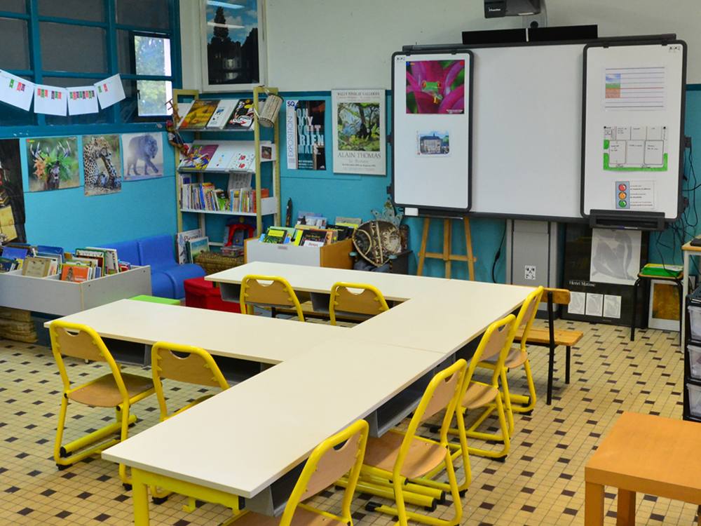 A primary school classroom at a French school. 
