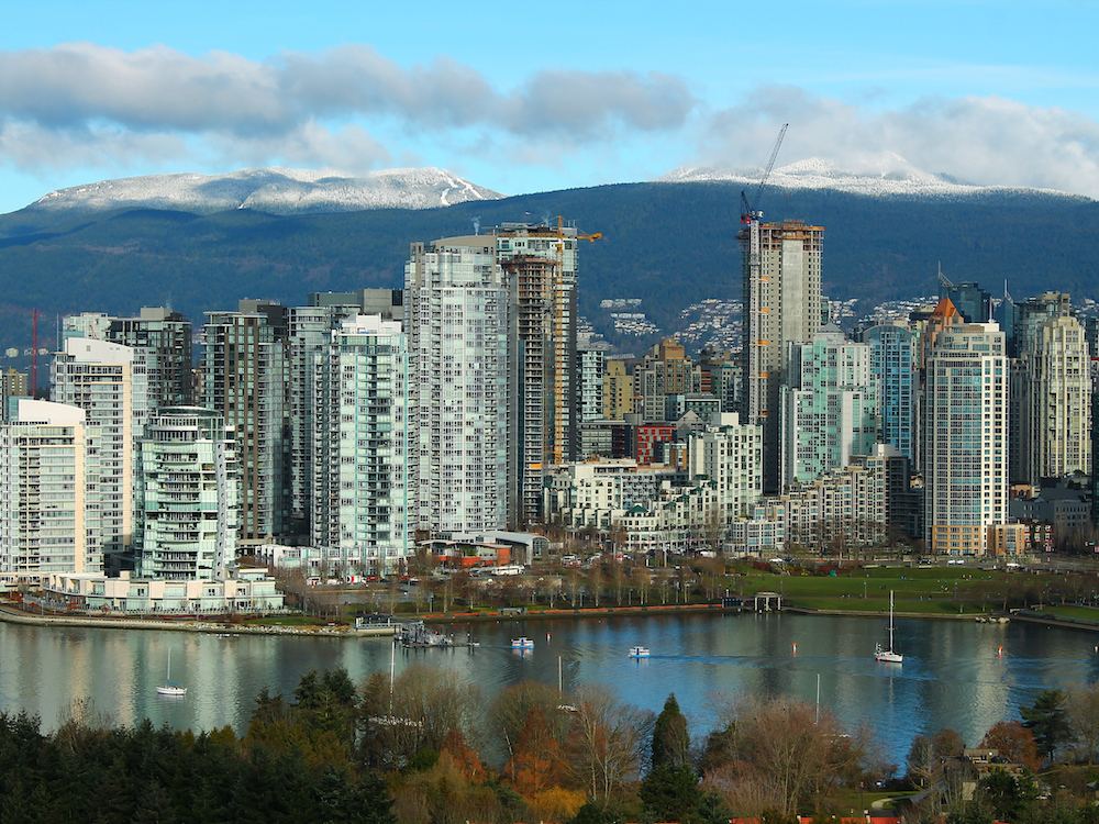 Vancouver at its best. Water, shining buildings, snow-dusted mountains.