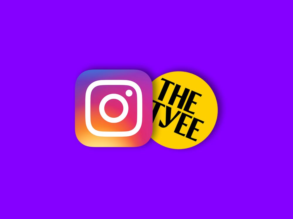 A purple background with an Instagram logo at centre and a Tyee logo peeking out from behind it.