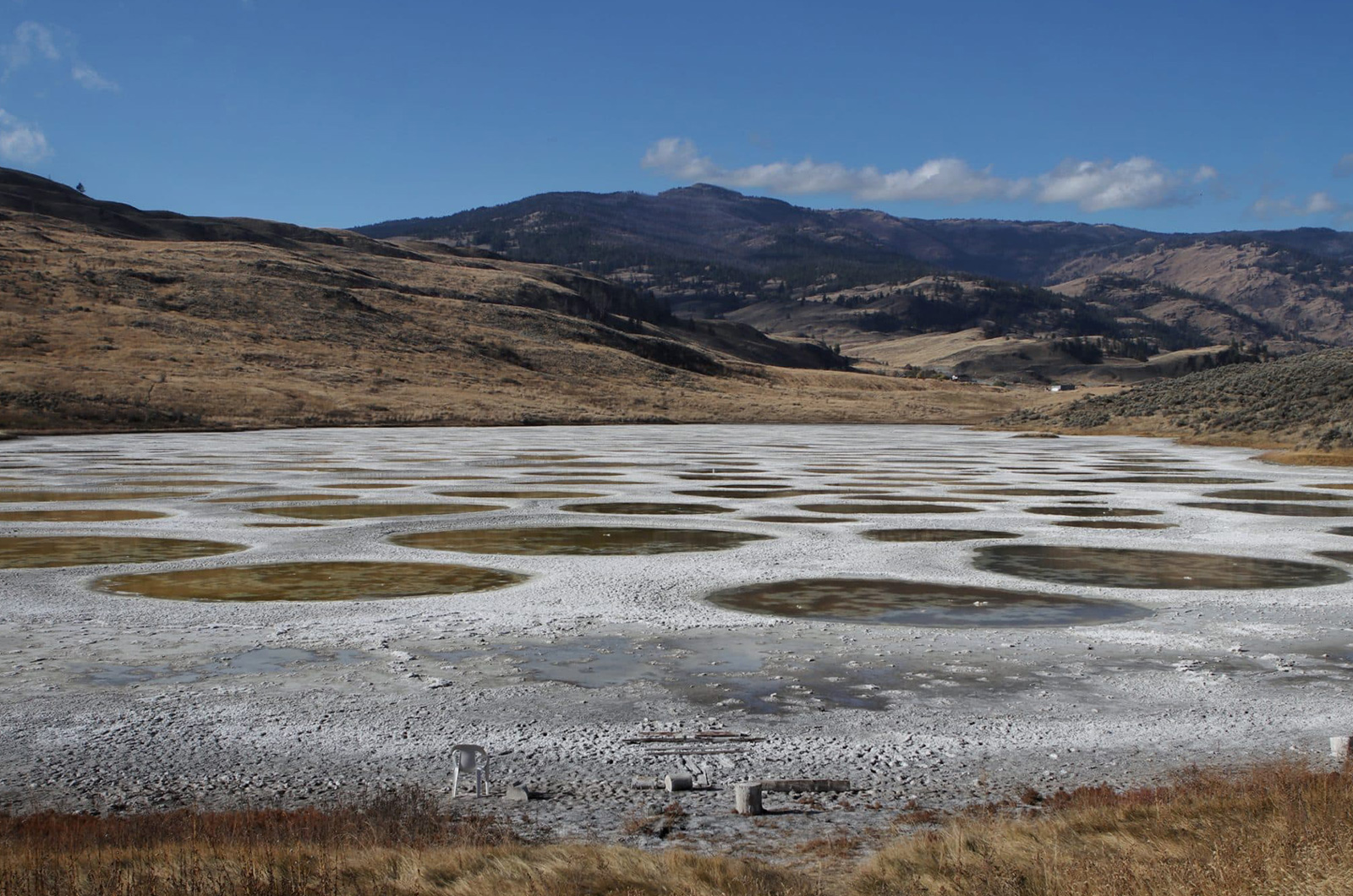 Kłlilx’w (Spotted Lake) near Osoyoos, BC, a lake with blobby spots in it due to minerals