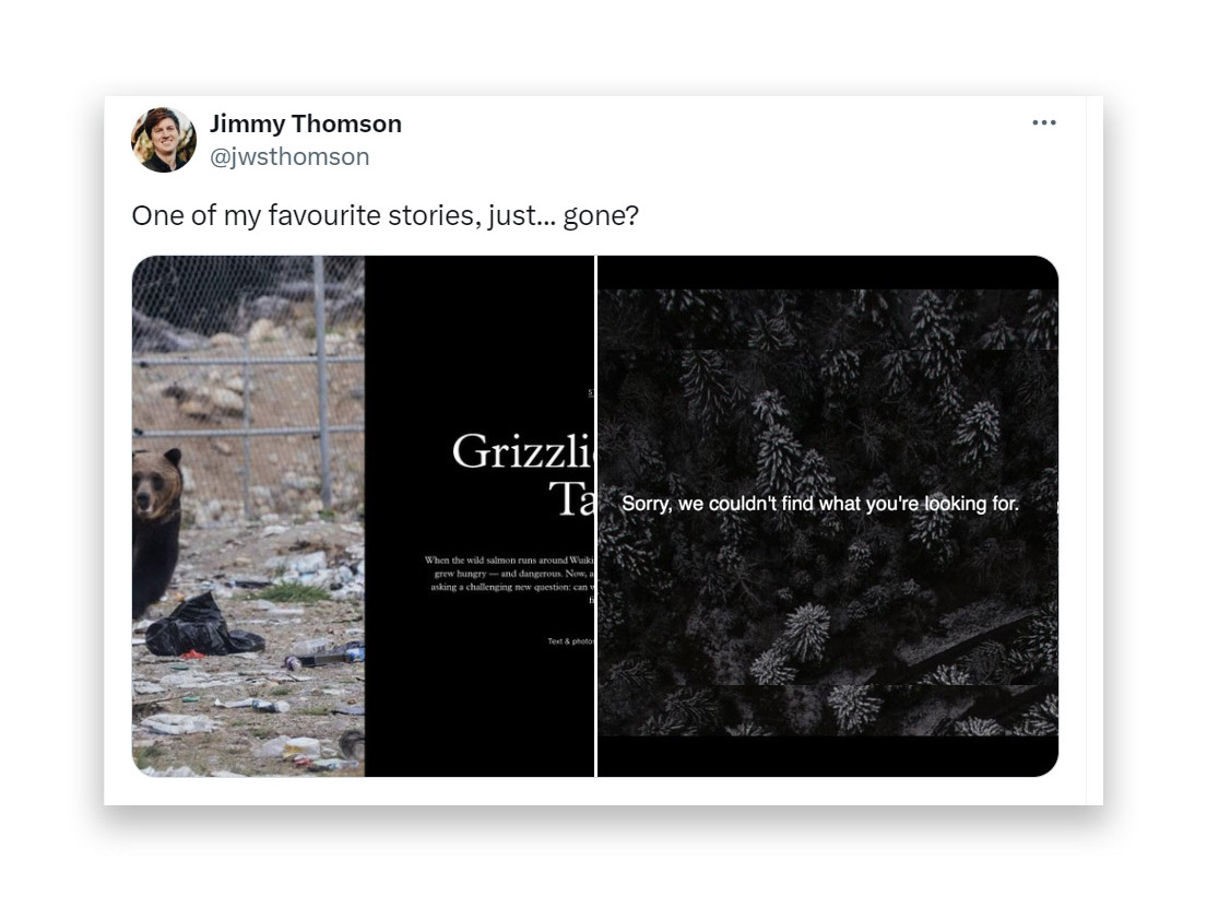A screenshot of a post from the social media platform X shows Jimmy Thomson describing an online story of his that is now gone.