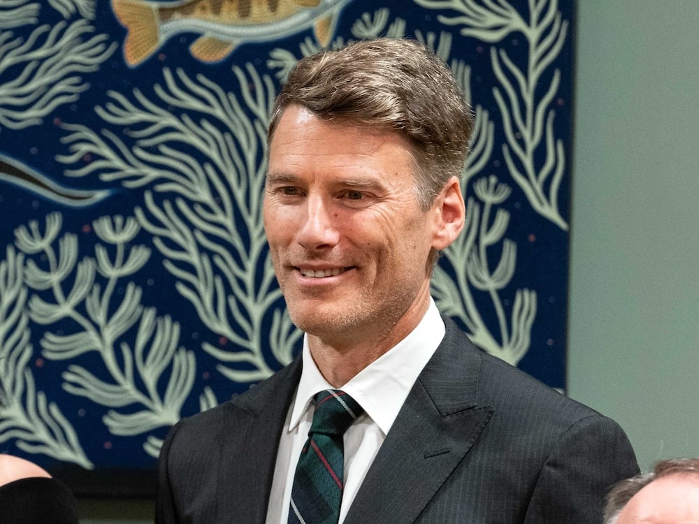 Gregor Robertson, a handsome 60-year-old man with light-toned skin, short brown hair and stubble on his face, smiles in front of an ornate background.