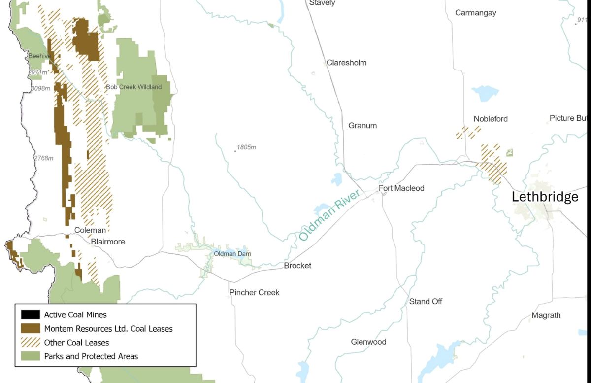 Map showing Montem’s leases in the Crowsnest Pass region of Alberta.
