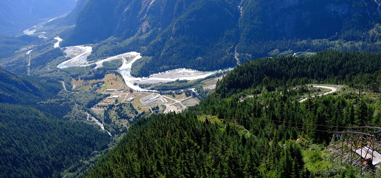 An aerial image of power lines that connect Kitimat, B.C., to Rio Tinto's electricity-generating system.
