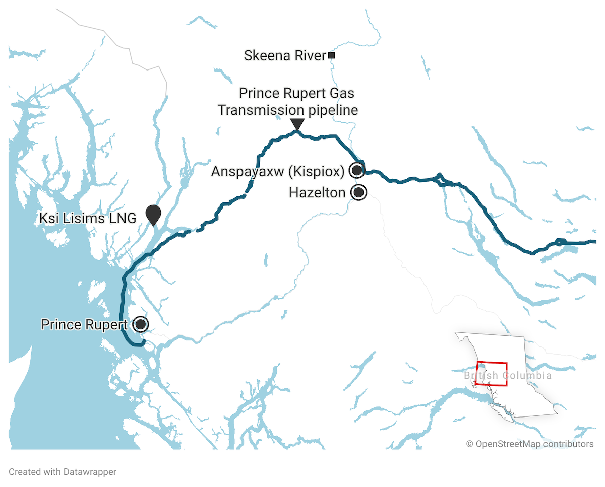 A map shows the route of the Prince Rupert Gas Transmission line.