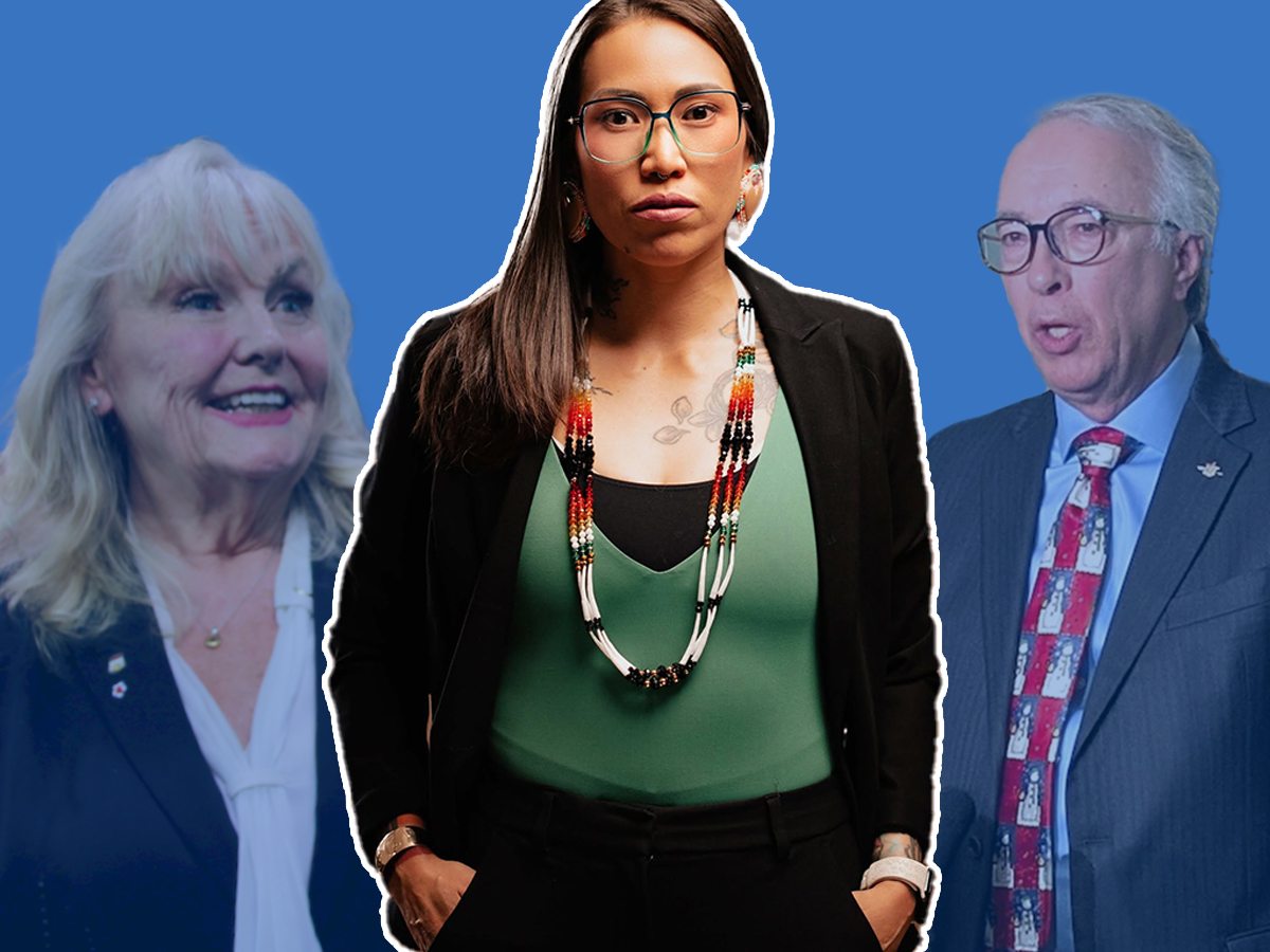 A collage shows Kerry-Lynne Findlay on the left, &Aacute;ʼa:l&iacute;ya Warbus at the centre, and John Rustad on the right.
