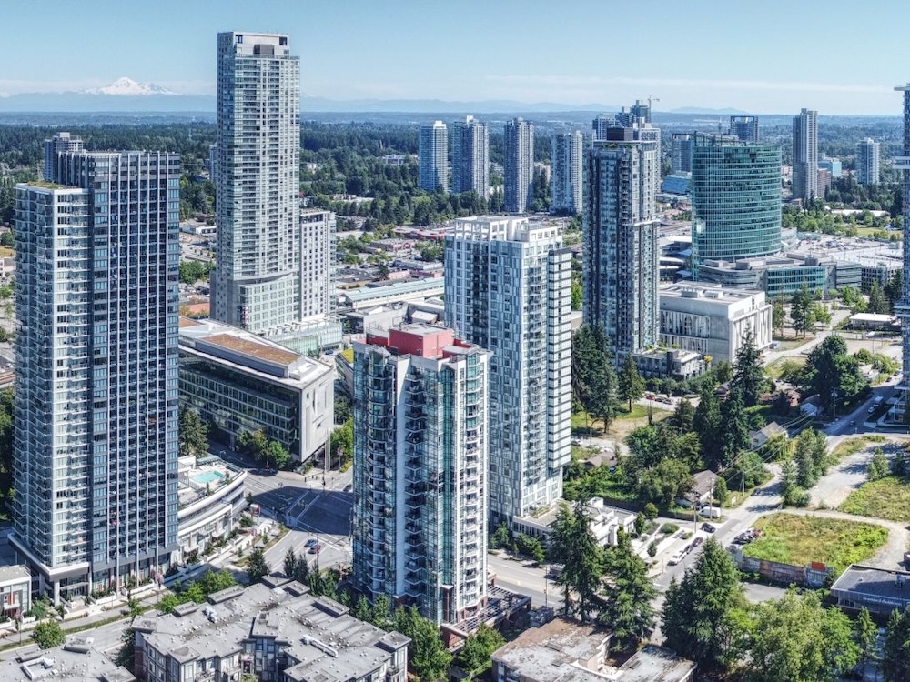 A view of several highrises in Surrey Central.