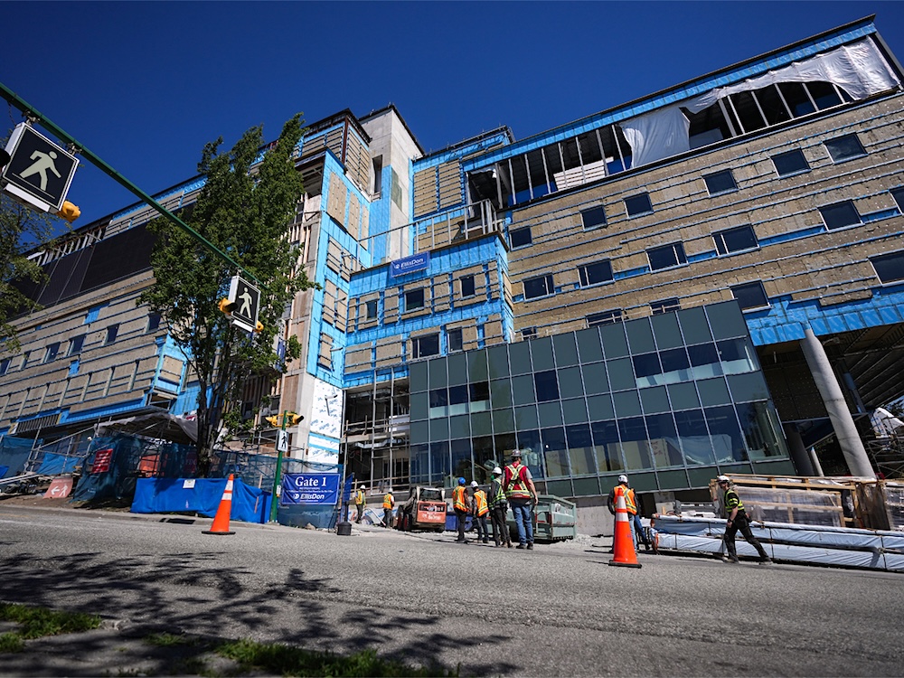 The exterior of a hospital under construction.