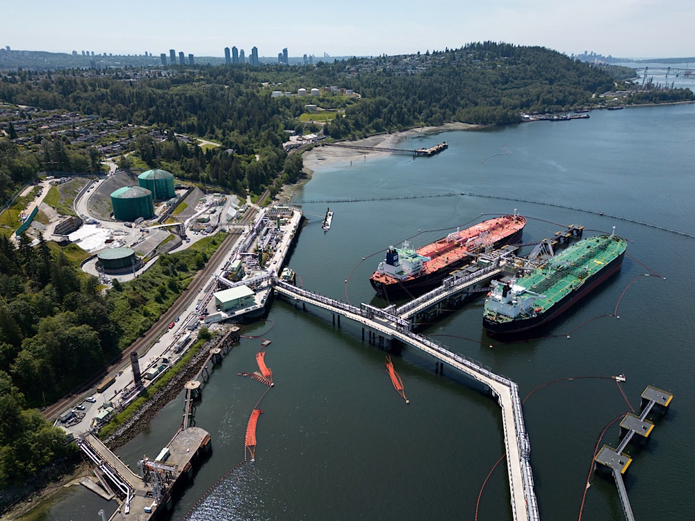Tankers in the Burrard Inlet in Burnaby.