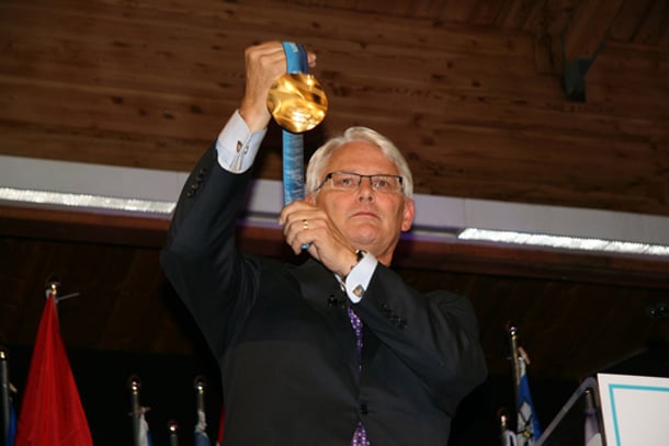 Gordon Campbell with an Olympic medal