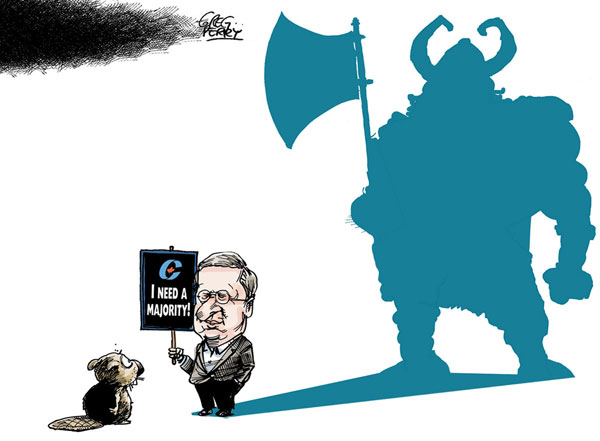 Harper needs majority cartoon