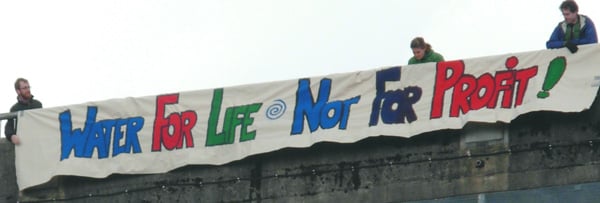 Protest banner, water