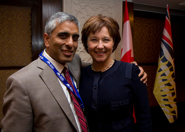Premier Clark and then-UBC president Arvind Gupta