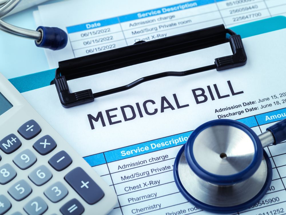 A closeup of a bill for medical services.