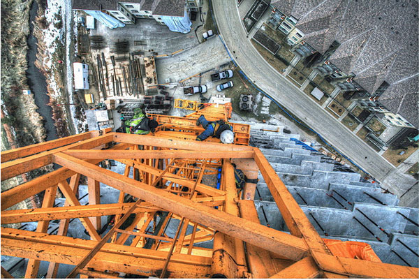 Looking down the shaft of a crane
