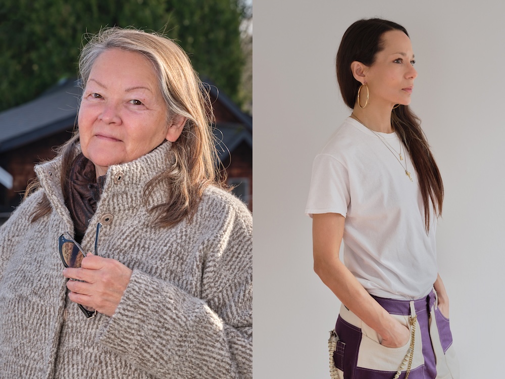 Lorna Brown, on the left, wears a grey knit sweater and looks at the camera. Justine A. Chambers, on the right, wears a white T-shirt and looks away.
