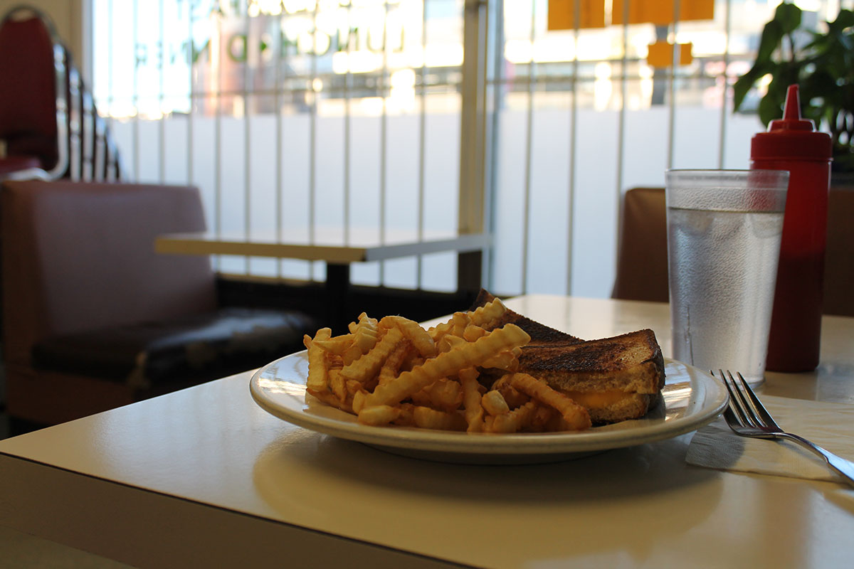 Grilled cheese sandwich and french fries.